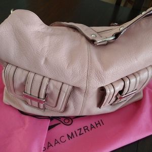 Isaac Mazrahi ballet pink Pebble leather handbag with dust cover